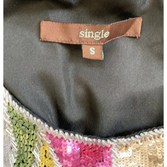 Single Brand Silk Embellished Beaded Sequin Sleeveless Racerback Top Lined Small - Picture 7 of 7